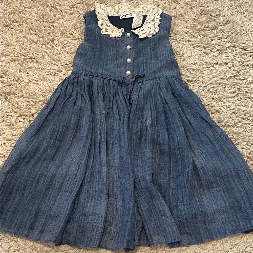 Blueberi Boulevard Blue Dress with Lace Collar, Size 7